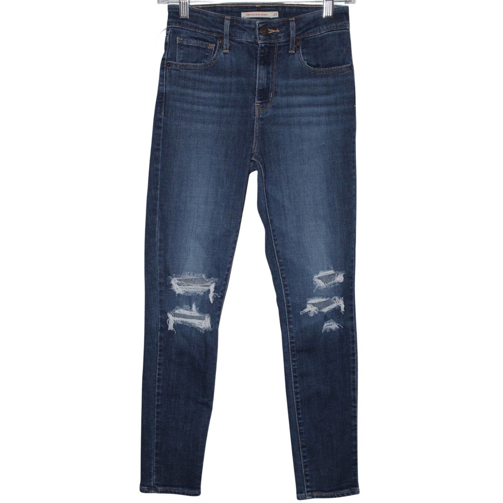 Women's Levi's 721 High Rise Skinny Blue Denim Cotton Distressed Jeans Size 25
